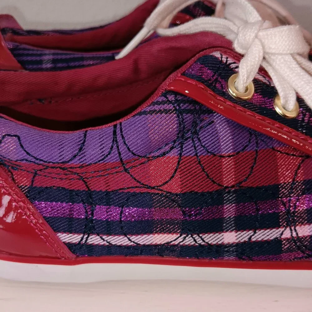 EUC ~ COACH BARRETT SIGNATURE WOMEN'S BERRY MULTI PLAID SNEAKERS ~ SIZE 7 - Picture 5 of 6